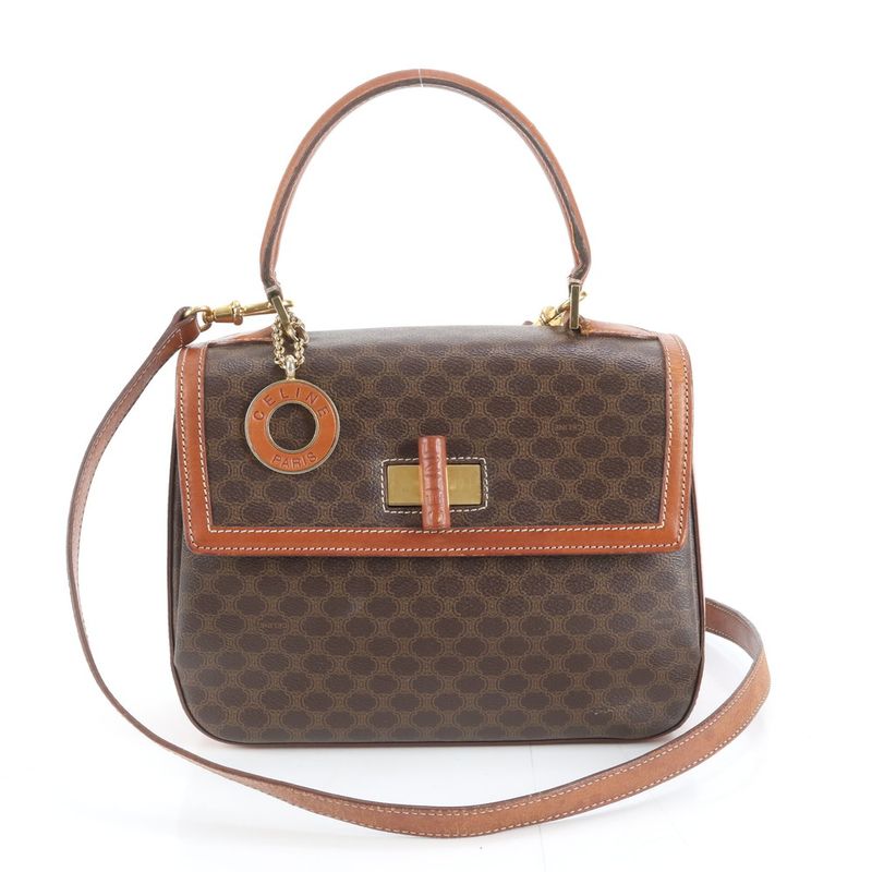 Celine Macadam Leather 2-Way Shoulder Bag Crossbody Hand Brown