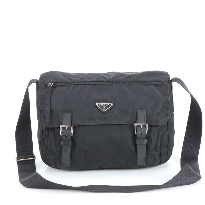 Prada Tessuto Nylon Triangle Logo Shoulder Bag Crossbody Messenger Black