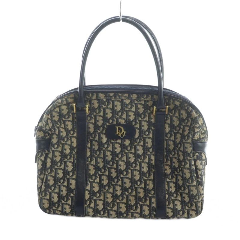 Dior Trotter Handbag Mini Boston Canvas Leather Logo All Over Pattern