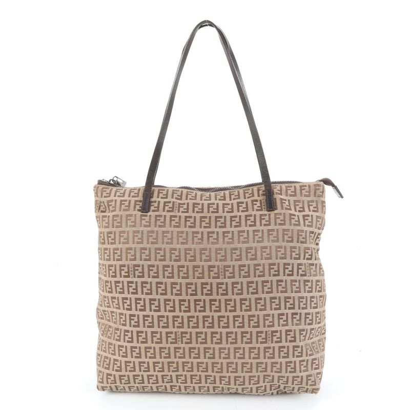 Fendi Zucchino Leather Nylon Tote Shoulder Brown A4
