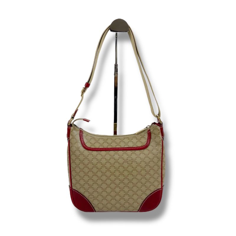 Celine Macadam Pattern One Shoulder Bag Beige Red Triomphe Shoulder Hobo Soho