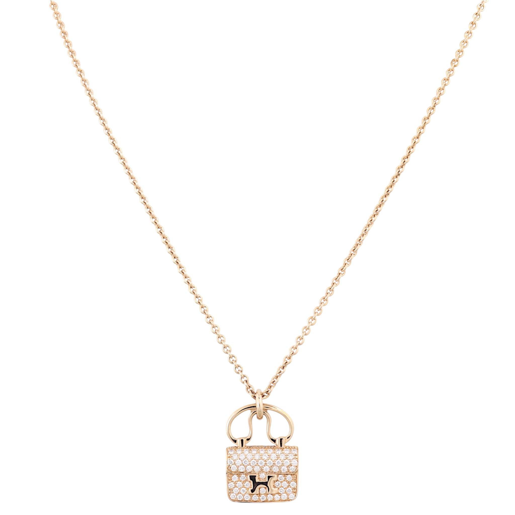 Hermes Amulettes Constance Pendant Diamond 18k Rose Gold Necklace
