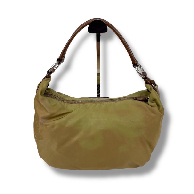 Prada One Shoulder Bag Triangle Logo Hobo Soho Khaki Brown Tessuto Nylon