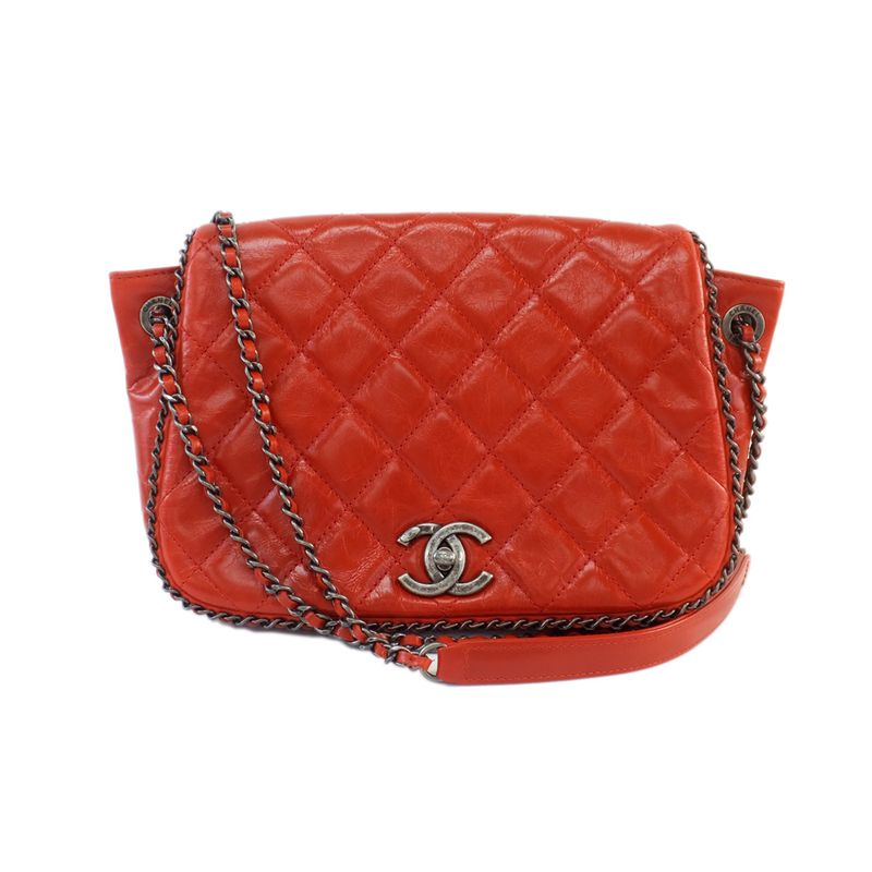 Chanel Chanel Quilted Chain Shoulder Red Bag Vintage Silver