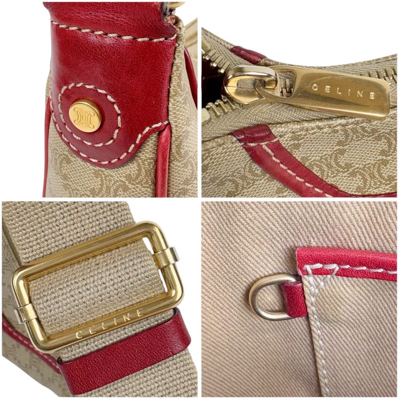 Celine Macadam Pattern One Shoulder Bag Beige Red Triomphe Shoulder Hobo Soho