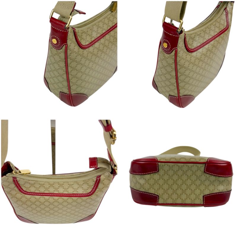 Celine Macadam Pattern One Shoulder Bag Beige Red Triomphe Shoulder Hobo Soho