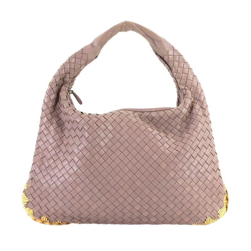 Bottega Veneta Intrecciato Hobo One Shoulder Bag Leather Purple Silver Hardware