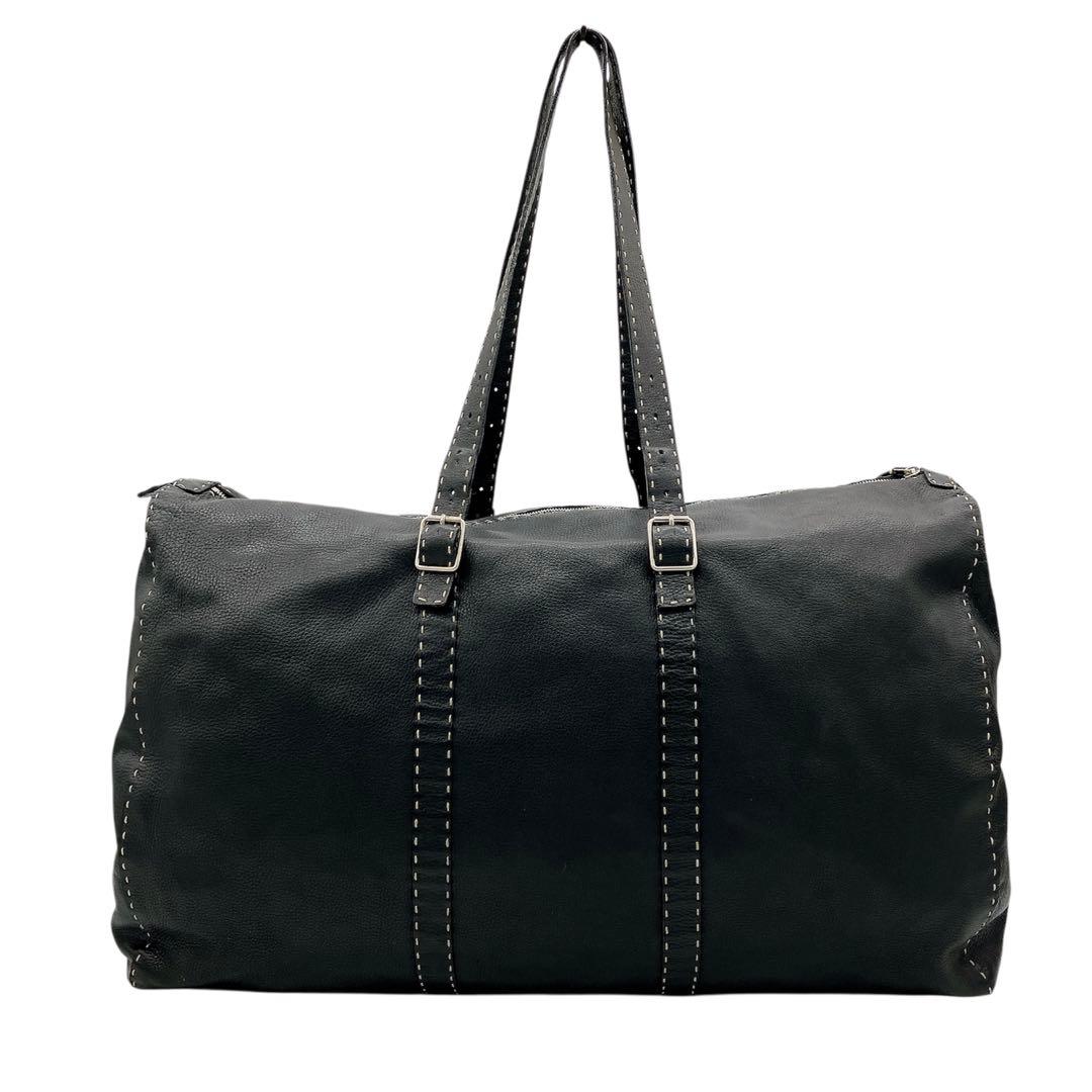 Fendi Boston Bag Travel Bag Selleria Leather Black