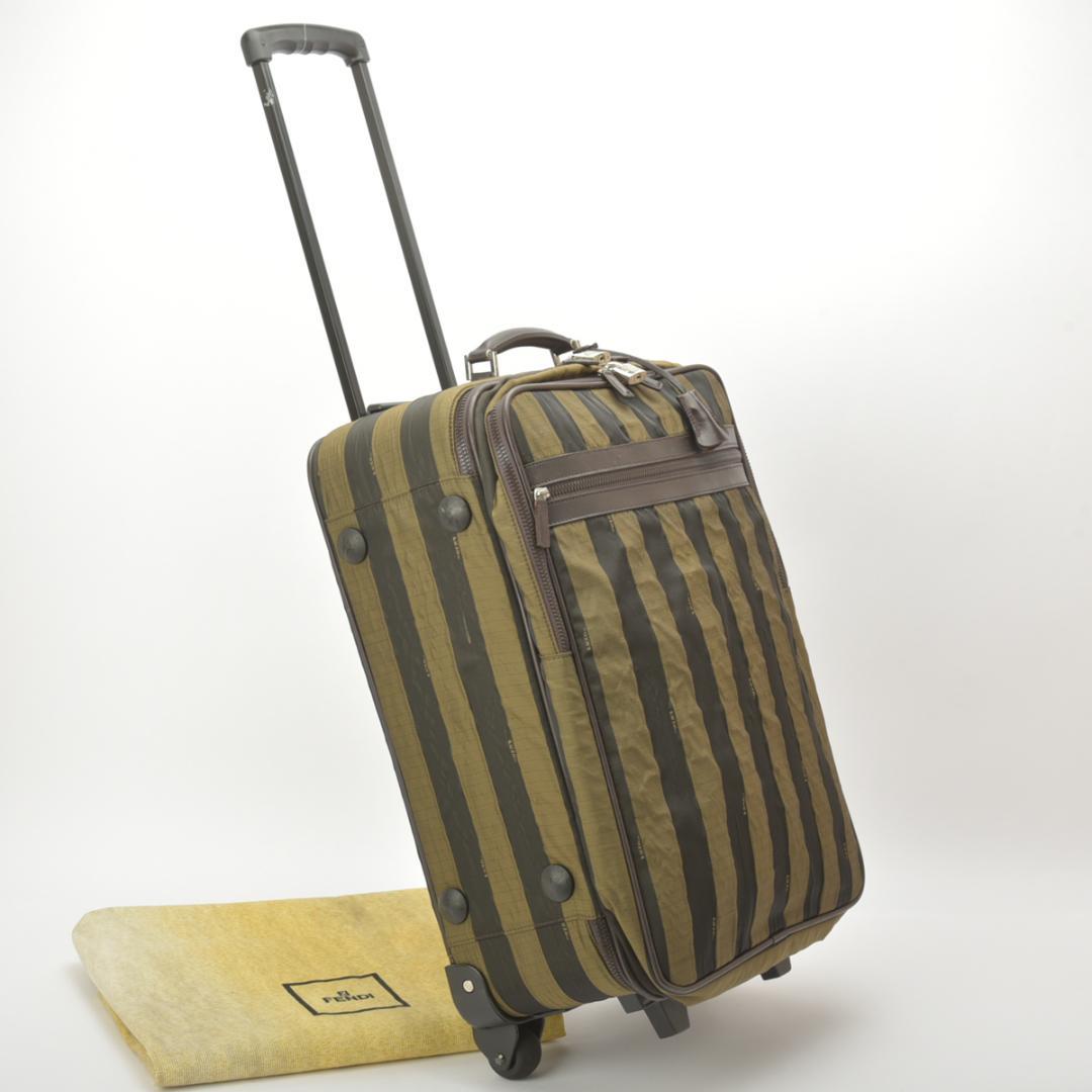 Fendi Pecan Pattern Travel Bag Nylon Khaki Black Suitcase with Key