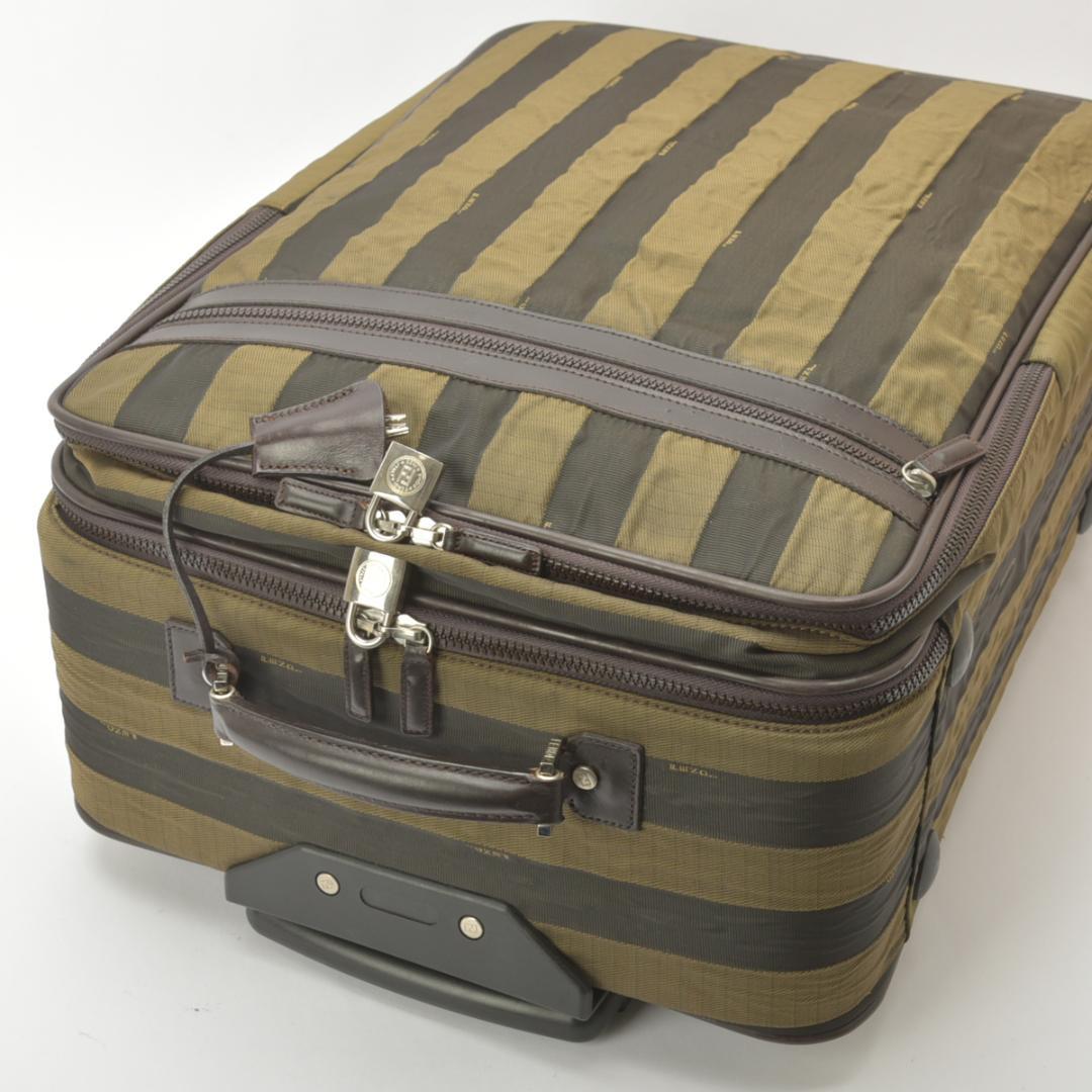 Fendi Pecan Pattern Travel Bag Nylon Khaki Black Suitcase with Key