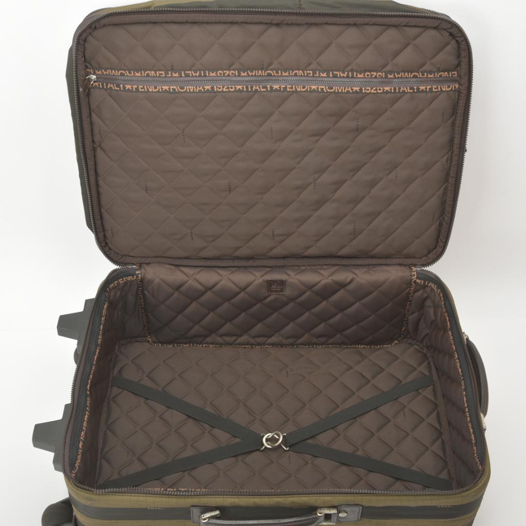 Fendi Pecan Pattern Travel Bag Nylon Khaki Black Suitcase with Key