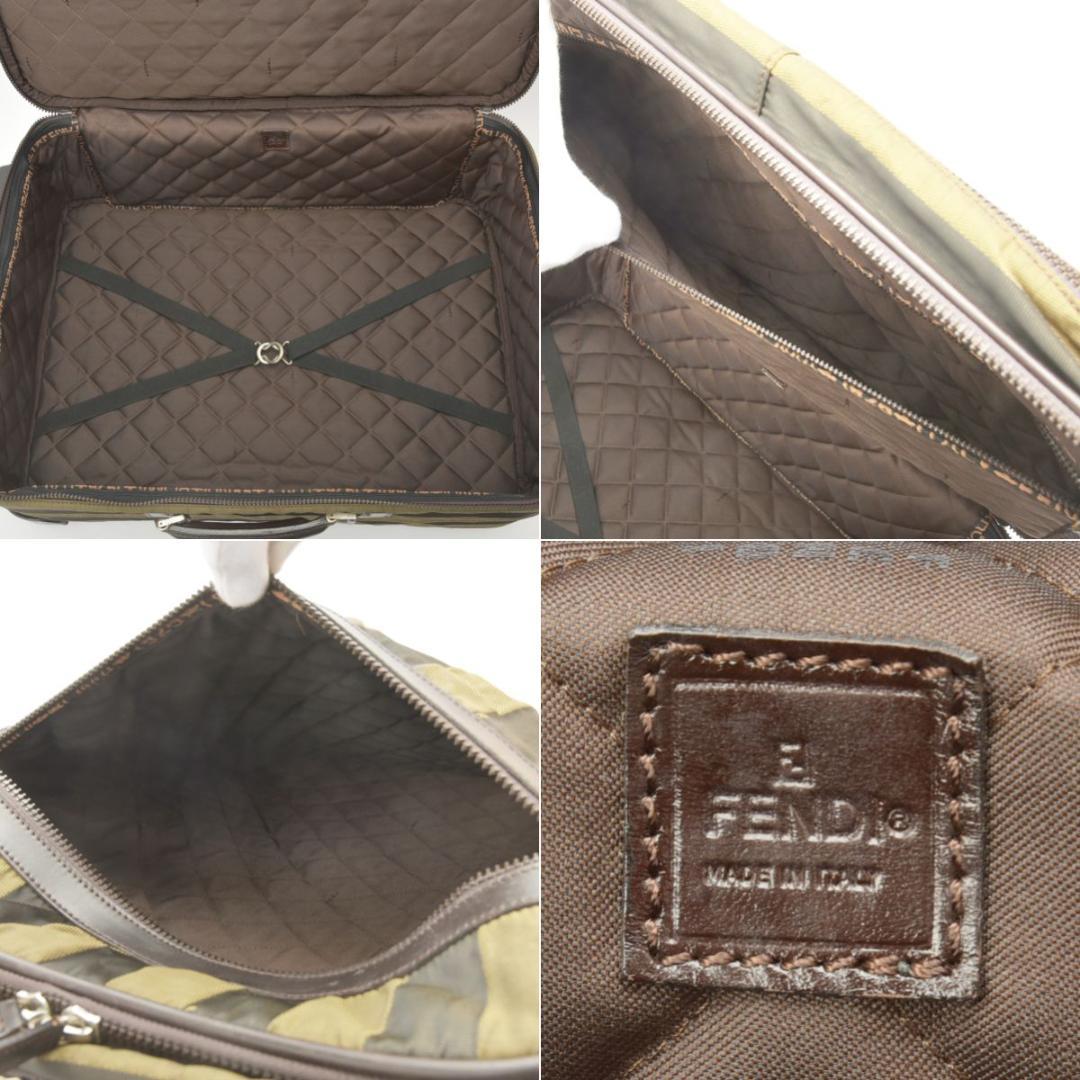 Fendi Pecan Pattern Travel Bag Nylon Khaki Black Suitcase with Key