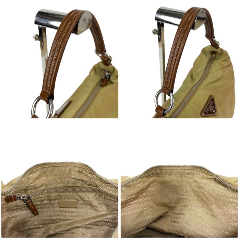 Prada One Shoulder Bag Triangle Logo Hobo Soho Khaki Brown Tessuto Nylon